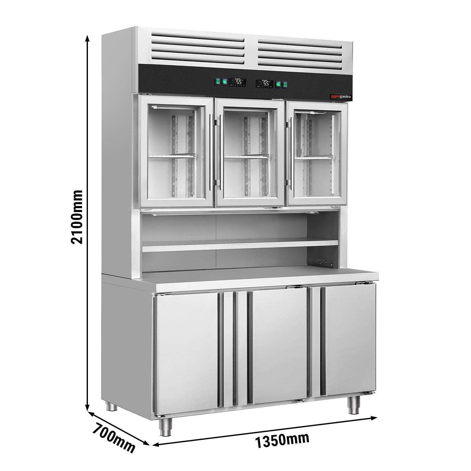 Chladený pult s nástennou chladiacou policou - 1350x700mm - 3 sklenené dvere hore, 3 dvere dole - pracovná plocha – Obrázok 4
