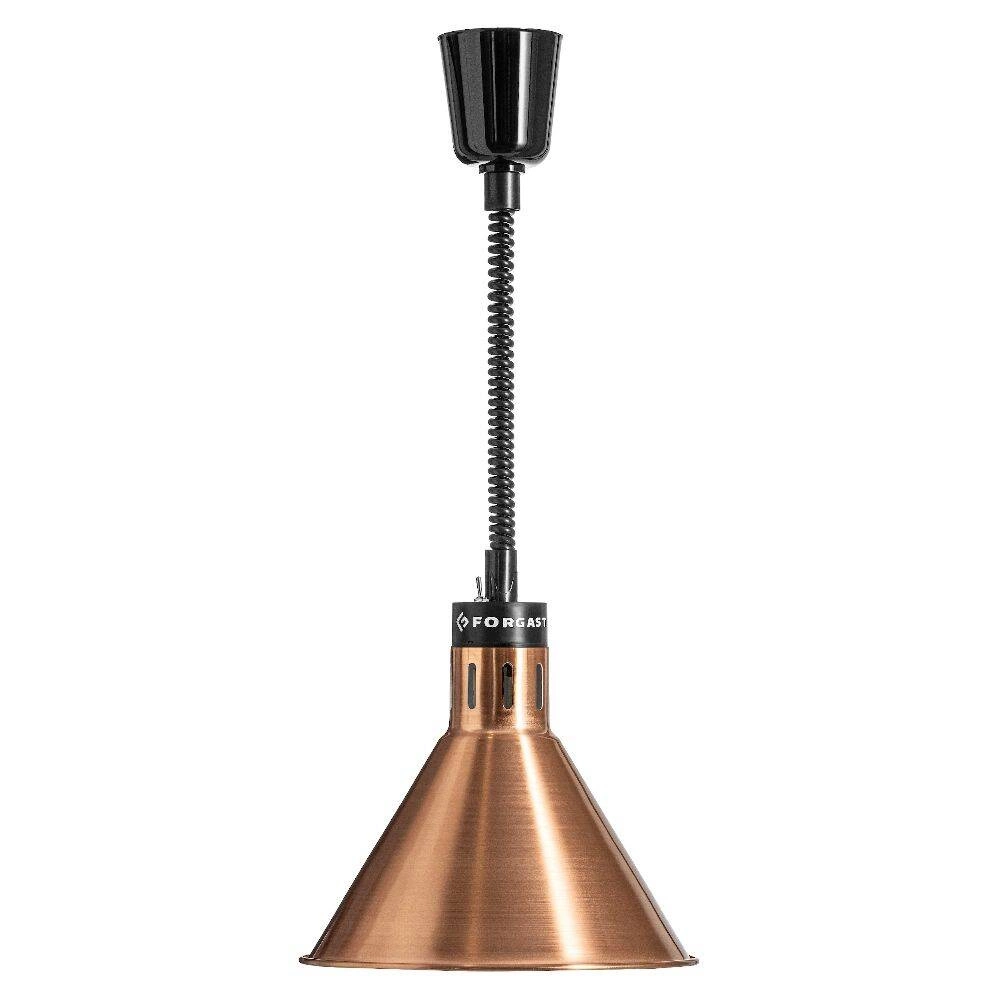 Medená výhrevná lampa na jedlá, kužeľová, 0,25 kW, nastavenie výšky 60-180 cm | FORGAST FG03343