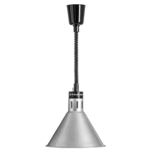 Strieborná ohrievacia lampa na jedlo, kužeľová, 0,25 kW, nastavenie výšky 60-180 cm | FORGAST FG03345