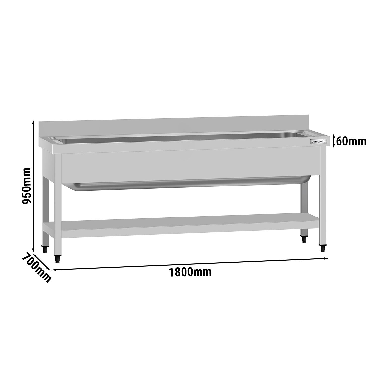 Nerezový komerčný drez ECO - 1800x700 mm - so spodnou poličkou a jednou misou - s nadstavcom – Obrázok 2