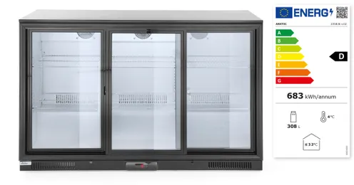 Barová chladnička s 3 posuvnými dverami, Arktic, 254L, Čierna, 220-240V/160W, 1350x520x(H)865mm – Obrázok 2