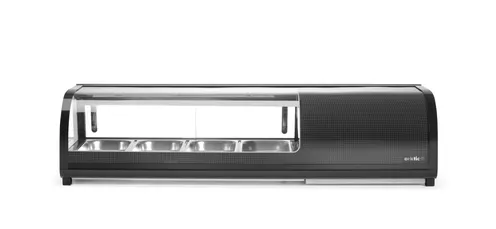 Chladiaca vitrína na sushi, Arktic, Dodávané nádoby: 4x GN 1/3 (H) 40 mm., GN 1/3, Čierna, 220-240V/190W, 1177x426x(H)296mm
