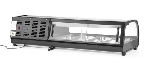 Chladiaca vitrína na sushi, Arktic, Dodávané nádoby: 4x GN 1/3 (H) 40 mm., GN 1/3, Čierna, 220-240V/190W, 1177x426x(H)296mm – Obrázok 3