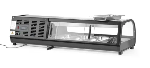 Chladiaca vitrína na sushi, Arktic, Dodávané nádoby: 4x GN 1/3 (H) 40 mm., GN 1/3, Čierna, 220-240V/190W, 1177x426x(H)296mm – Obrázok 5