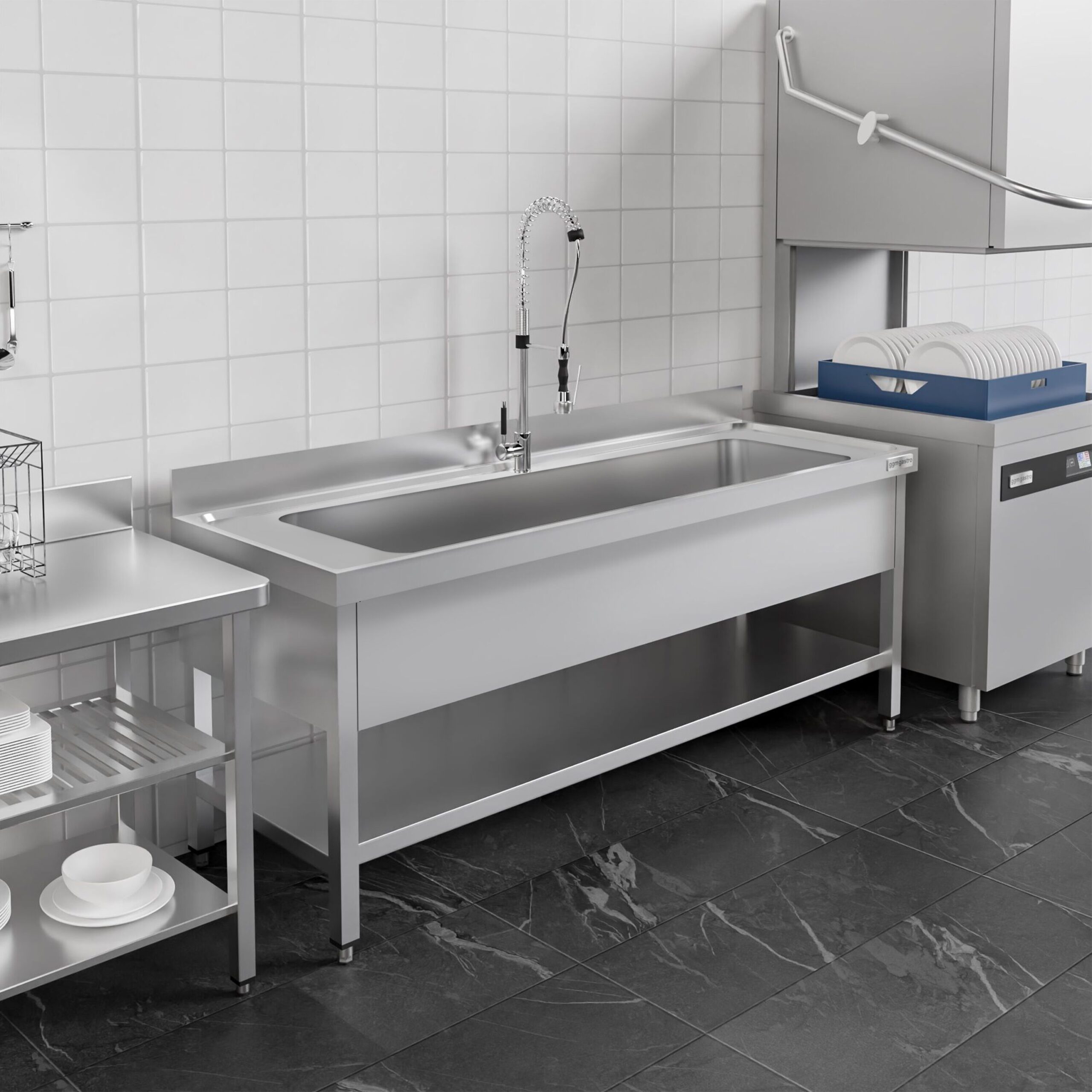 Nerezový komerčný drez ECO - 1800x700 mm - so spodnou poličkou a jednou misou - s nadstavcom – Obrázok 4