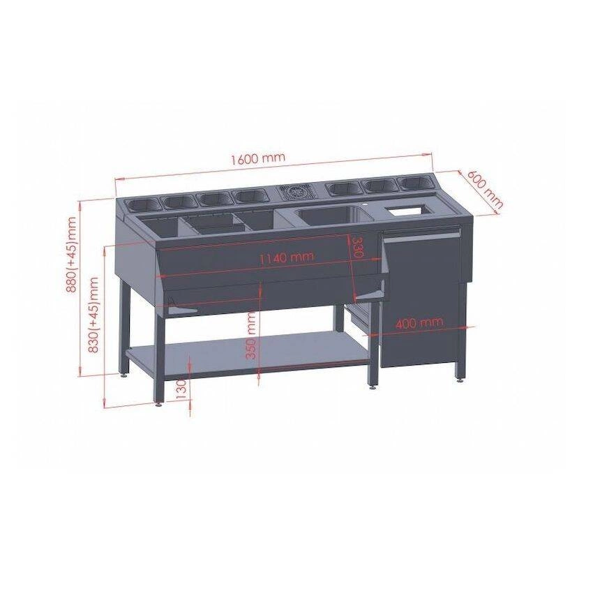 Barmanský stôl 7x GN 1/9 so zavlažovačom FORGAST FG15411 – Obrázok 3