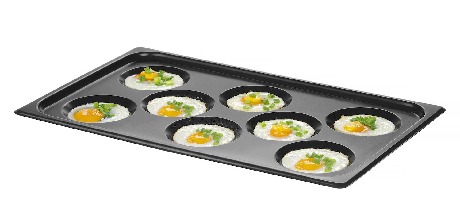Plech s nepriľnavou povrchovou úpravou, určené na prípravu vajec alebo lievancov, vhodné pre konvektomaty, HENDI, GN 1/1, Čierna, 530x325x(H)26mm – Obrázok 2