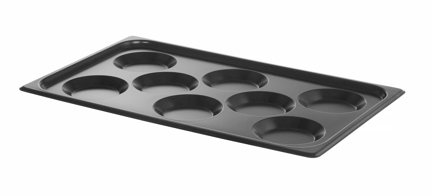 Plech s nepriľnavou povrchovou úpravou, určené na prípravu vajec alebo lievancov, vhodné pre konvektomaty, HENDI, GN 1/1, Čierna, 530x325x(H)26mm