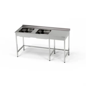 Nerezový stôl s 2-komorovým drezom 180x70x85 cm | FORGAST