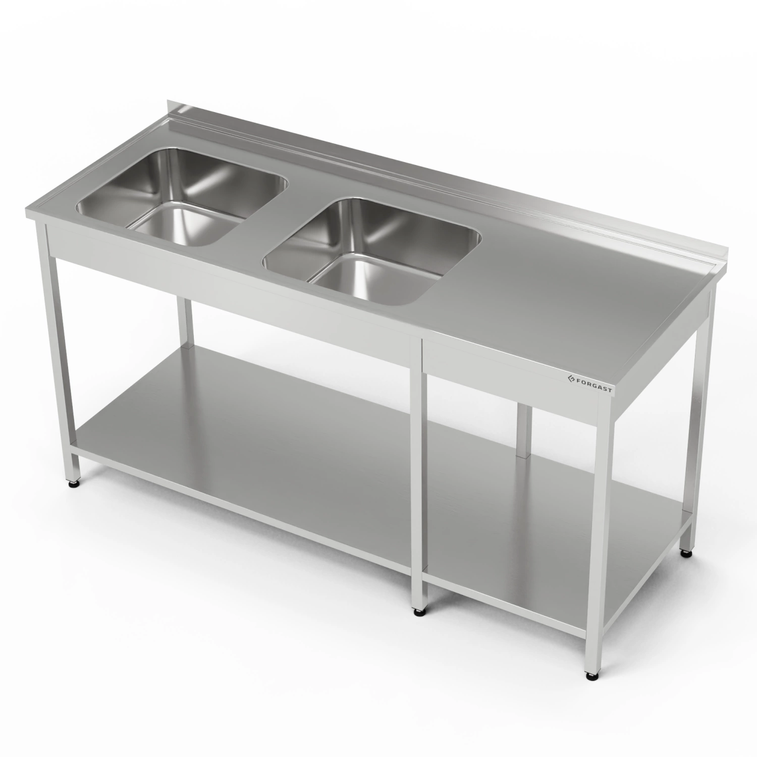 Nerezový stôl s 2-komorovým drezom 240x70x85 cm | FORGAST – Obrázok 3