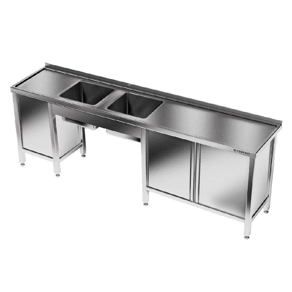 Nerezový stôl s 2-komorovým drezom 240x70x85 cm | FORGAST