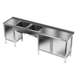 Nerezový stôl s 2-komorovým drezom 250x60x85 cm | FORGAST