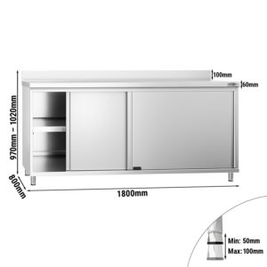 Nerezová pracovná skriňa PREMIUM - 1800x800mm - s posuvnými dverami a podstavcom