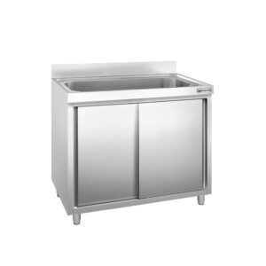 Drezová skrinka PREMIUM - nehrdzavejúca oceľ AISI 304 - 1000x600 mm - posuvné dvere - s 1 drezom