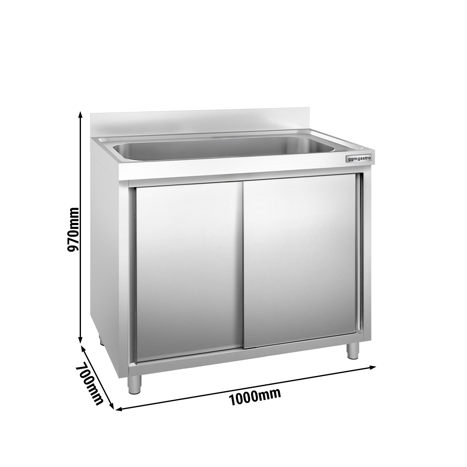 Drezová skrinka PREMIUM - nehrdzavejúca oceľ AISI 304 - 1000x700 mm - posuvné dvere - s 1 drezom – Obrázok 3