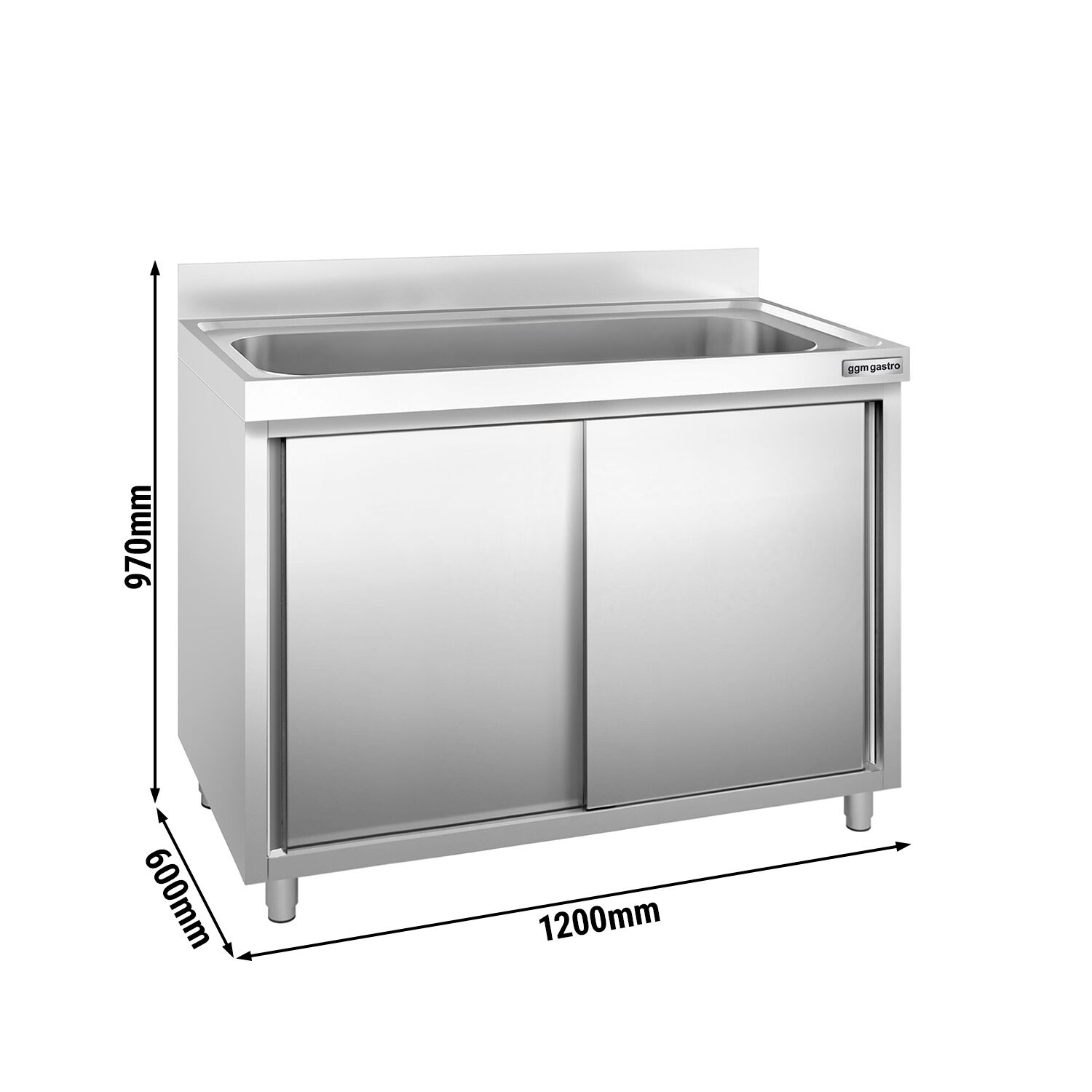 Drezová skrinka PREMIUM - nehrdzavejúca oceľ AISI 304 - 1200x600 mm - posuvné dvere - s 1 drezom – Obrázok 2