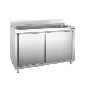 Drezová skrinka PREMIUM - nehrdzavejúca oceľ AISI 304 - 1400x700 mm - posuvné dvere - s 1 drezom