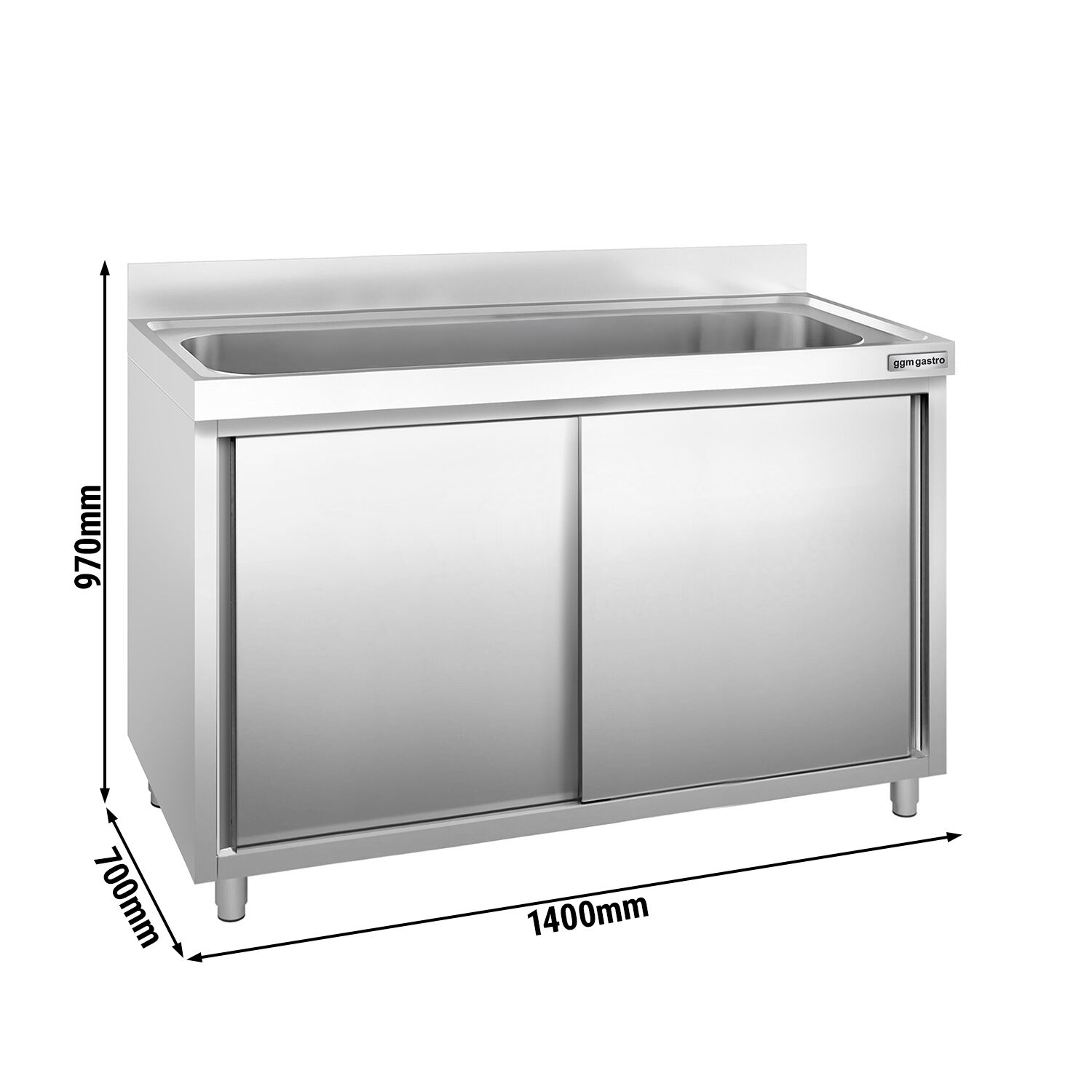 Drezová skrinka PREMIUM - nehrdzavejúca oceľ AISI 304 - 1400x700 mm - posuvné dvere - s 1 drezom – Obrázok 3