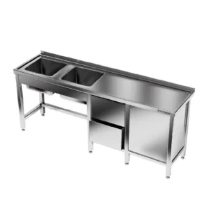 Nerezový stôl s 2-komorovým drezom 210x60x85 cm | FORGAST
