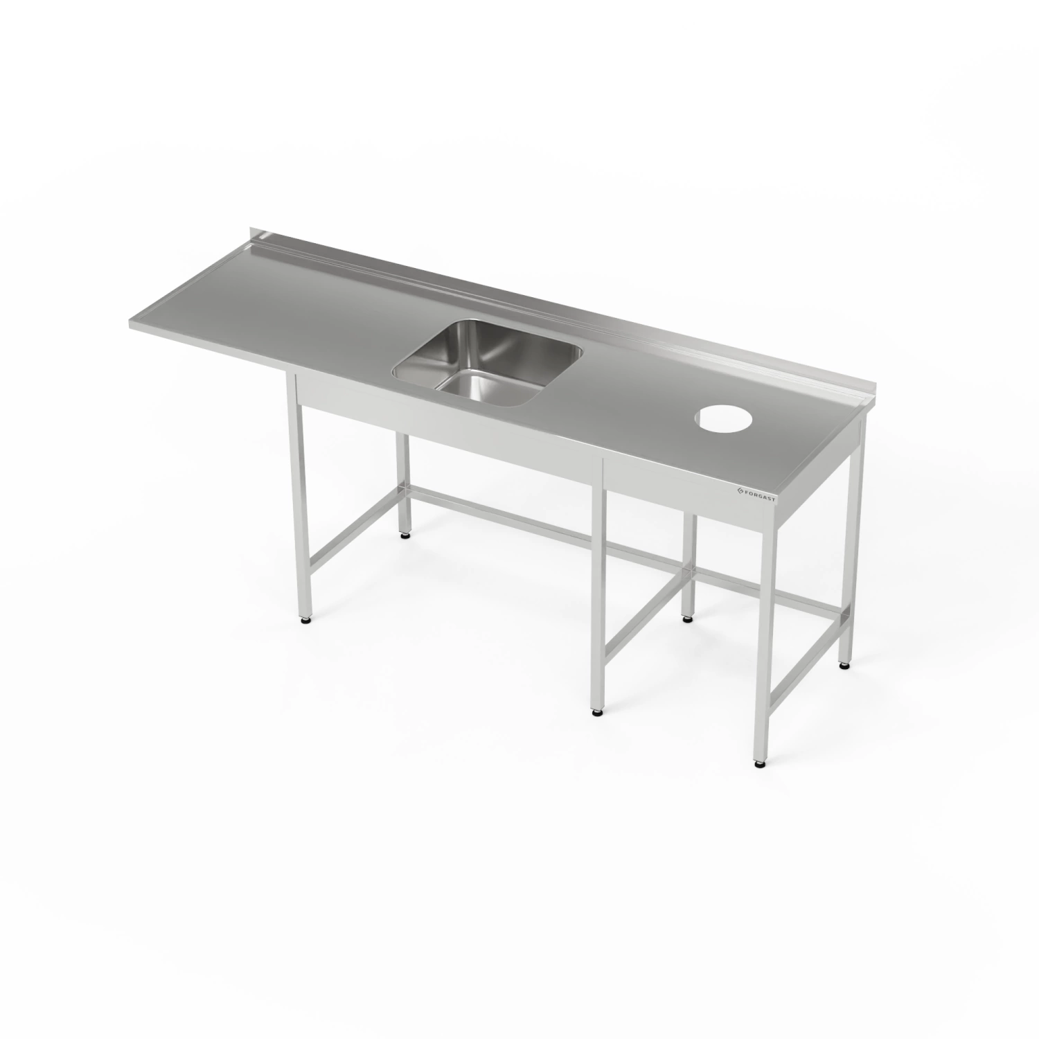 Nerezový stôl s drezom s 1 miskou, priestorom na umývačku riadu a otvorom na odpad 220x60x85 cm | FORGAST – Obrázok 3