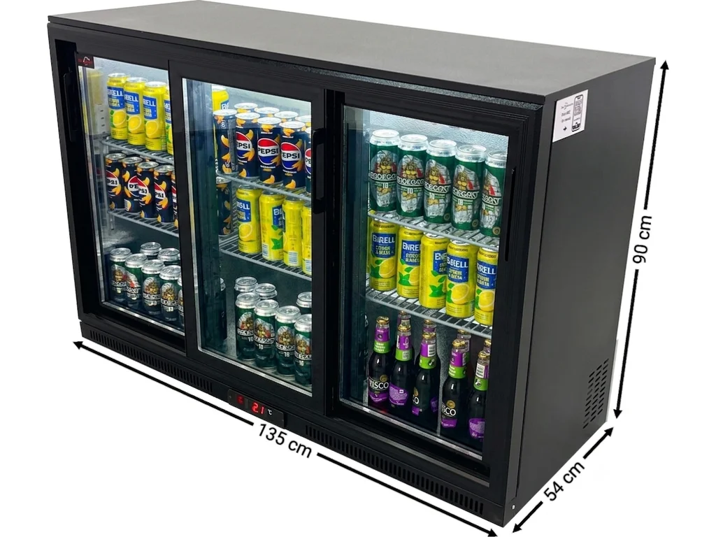 Barová chladnička - 1350 x 540 x 900 mm, s 3 sklenenými dverami a 2 policami - čierna – Obrázok 2