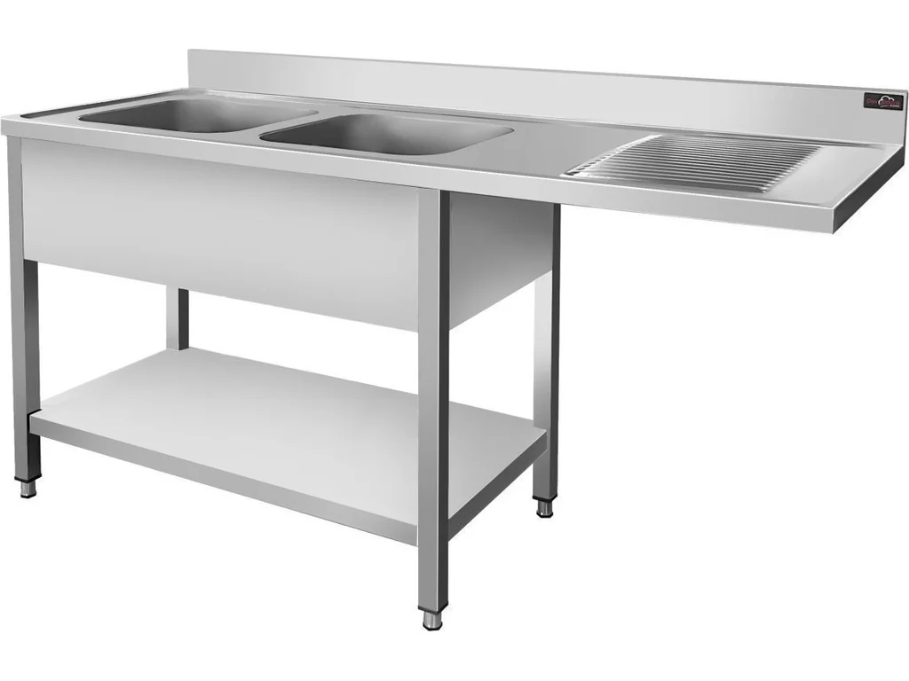 Nerezový drez k umývačke riadu - 1,6 m, 2 umývadlá vľavo, hĺbka 70 cm – Obrázok 5