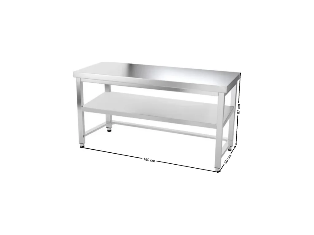 Nerezový pracovný stôl so spodnou policou a trnožou bez zadného lemu - 1800 x 600 x 870 mm – Obrázok 2