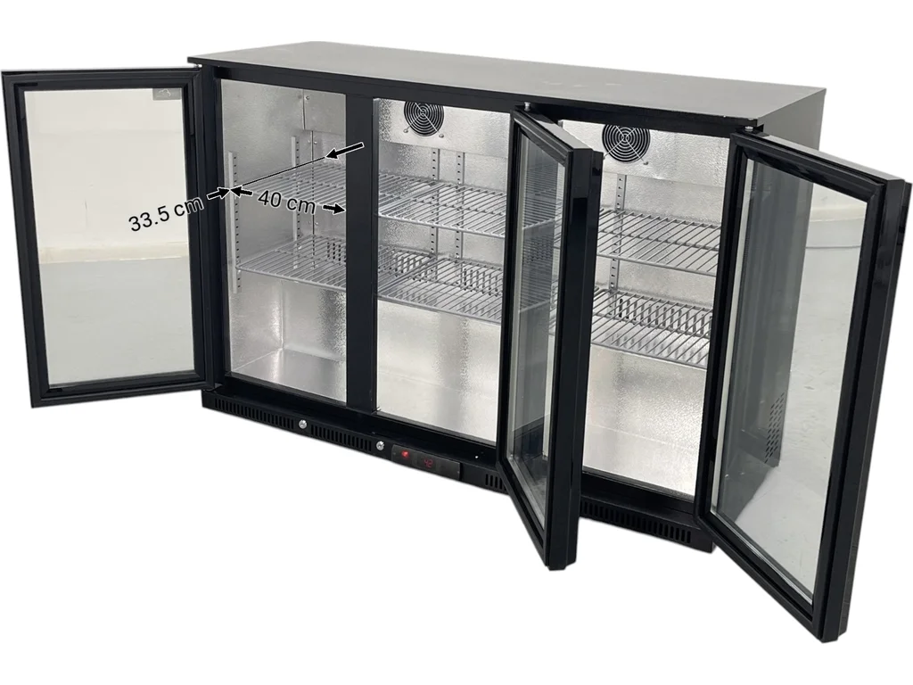 Barová chladnička - 1350 x 540 x 900 mm, s 3 sklenenými dverami a 2 policami - čierna – Obrázok 4