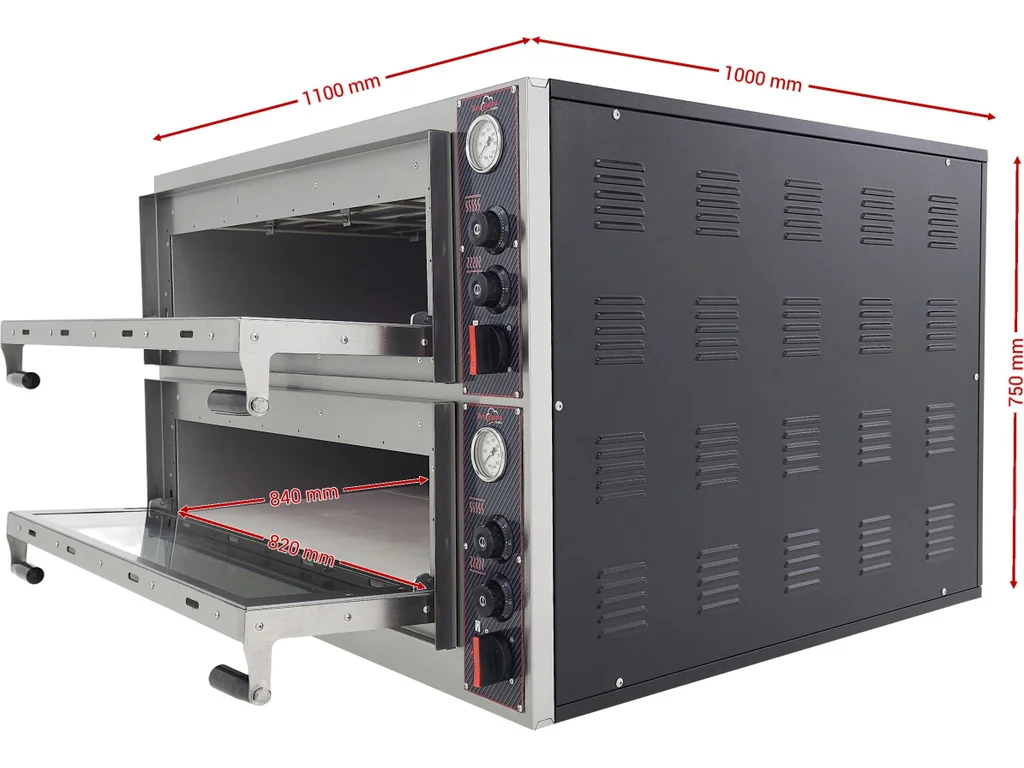 Elektrická pizza pec – dvojposchodová, 13,8 kW, pre 4+4 pizza Ø 32 cm – Obrázok 2