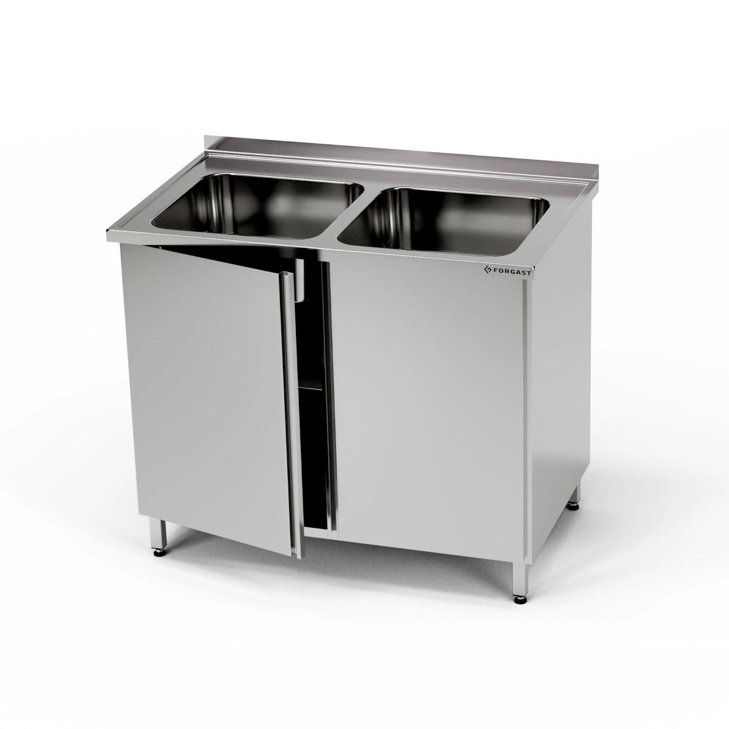 Nerezový stôl s 2-miskovým drezom a skrinkou 110x70x85 cm | FORGAST