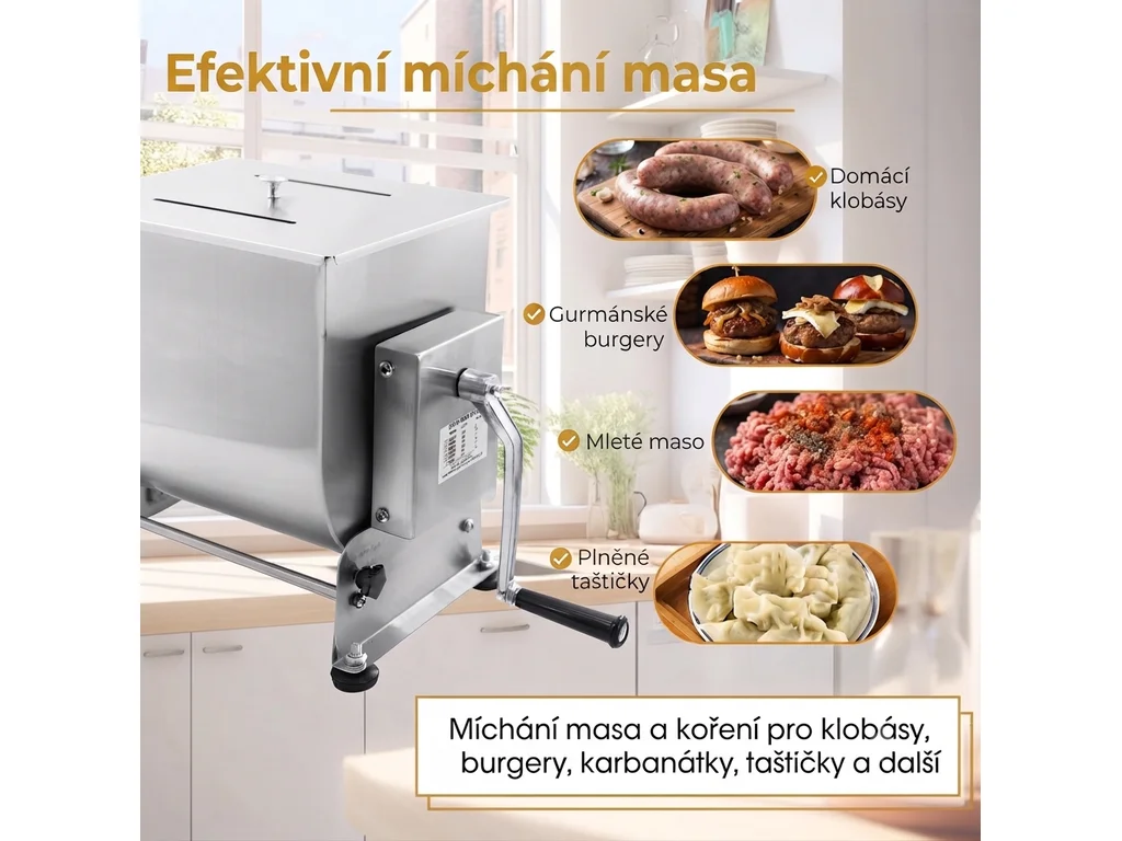 Miešač na mäso s objemom 20 l s vyklápacou nádobou a možnosťou pripojenia elektrického mlynčeka – Obrázok 3