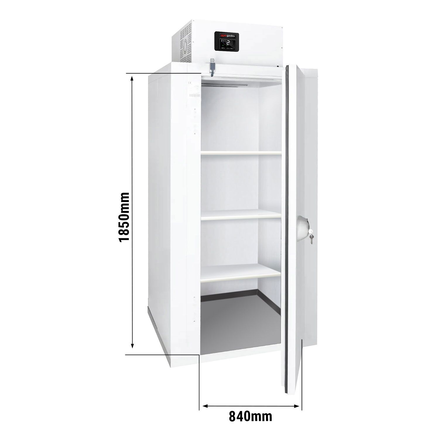 Kompaktná chladiaca bunka – 1000 × 1100 mm – 1,59 m³ – s 3 policami. – Obrázok 2