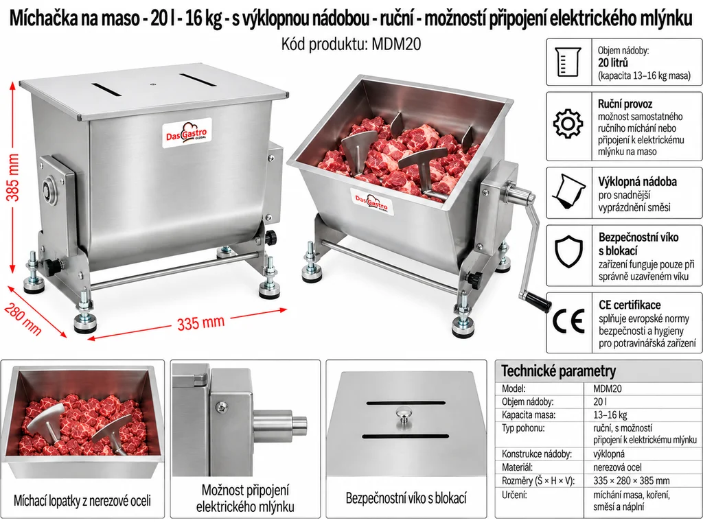 Elektrický miešač mäsa – 20 l – 16 kg – dvojitý hriadeľ – Obrázok 10