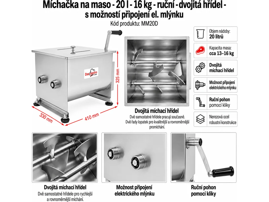 Elektrický miešač mäsa – 20 l – 16 kg – s vyklápateľnou nádobou – Obrázok 19